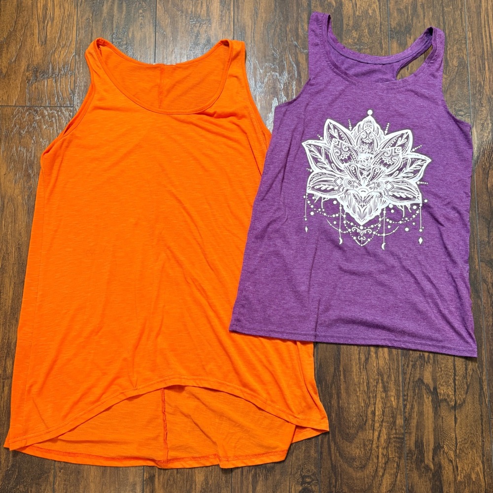 Tank Top Bundle Womens Medium Orange Purple Lotus Graphic High-Low